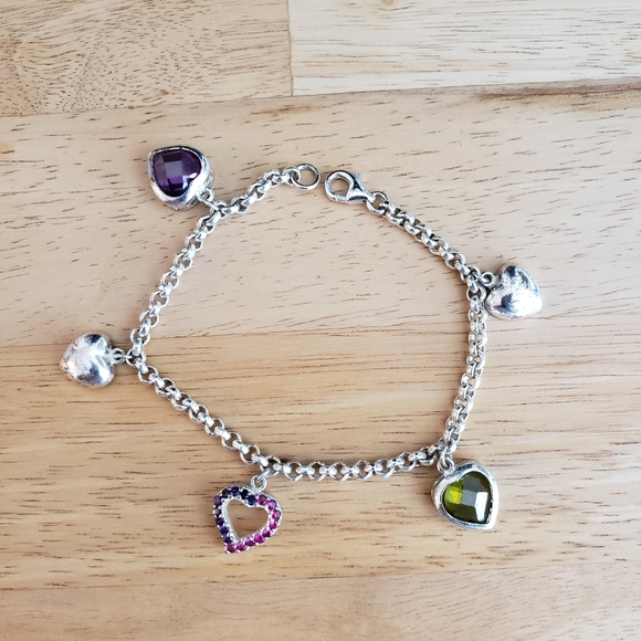 Sterling silver heart charm bracelet - Picture 1 of 4
